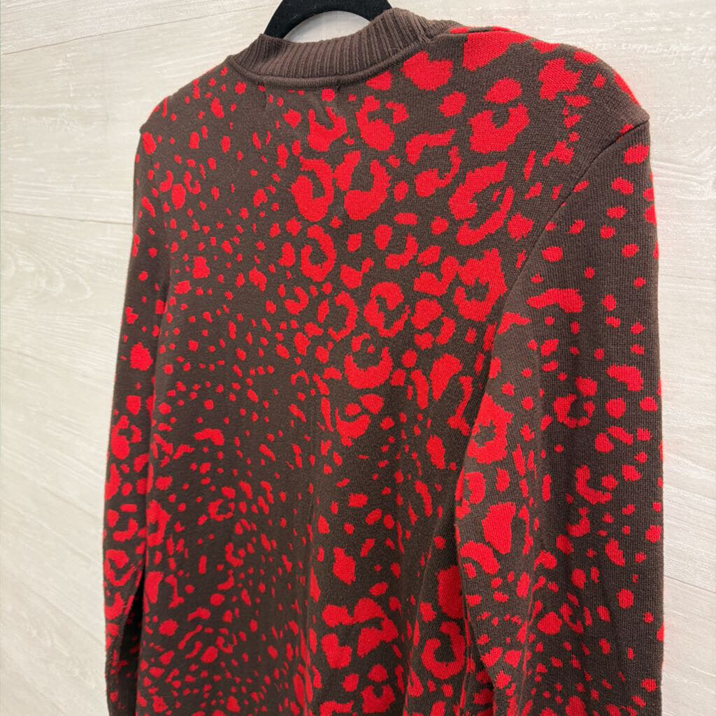 Peck and Peck Red/ Brown Print Long Cardigan Sweater Medium