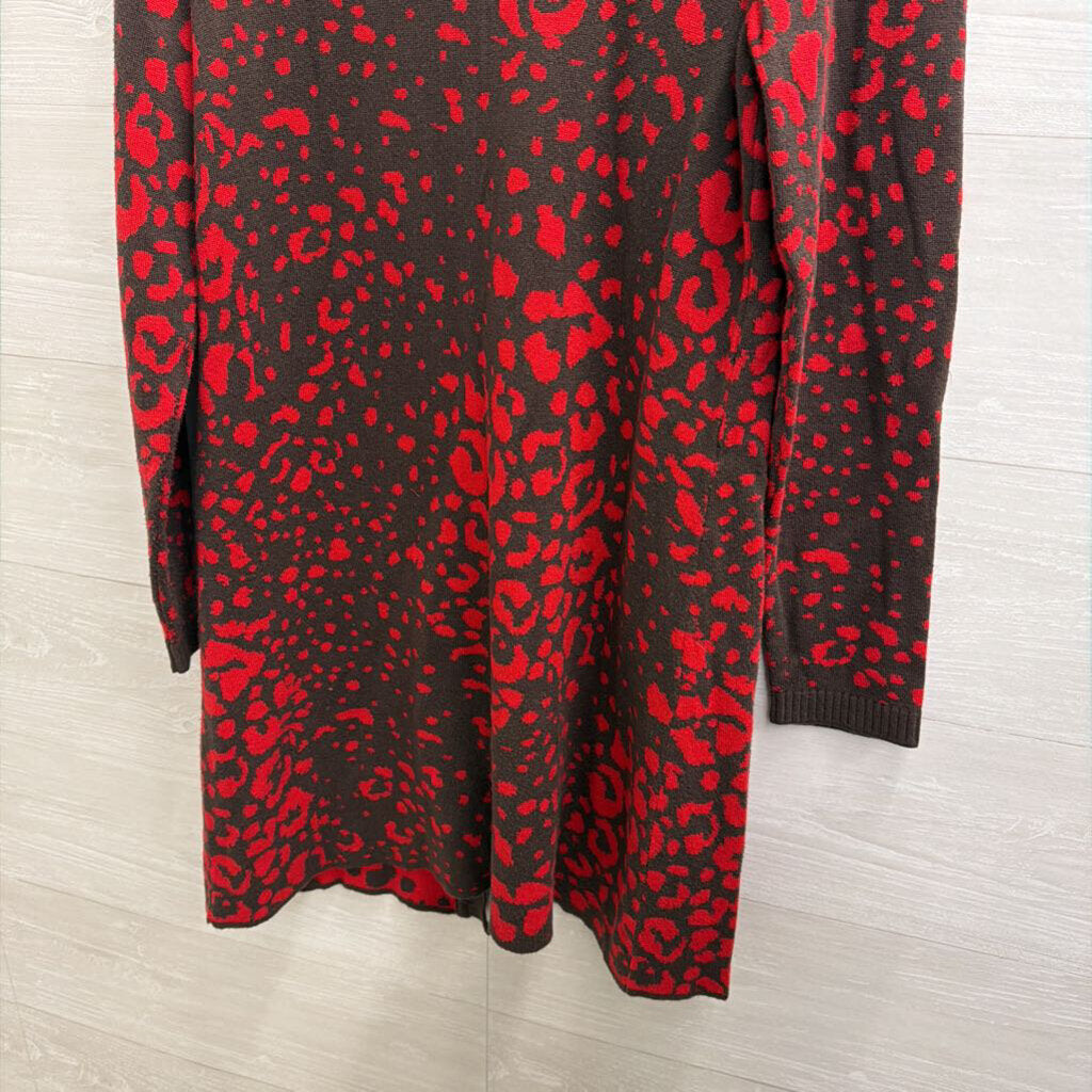 Peck and Peck Red/ Brown Print Long Cardigan Sweater Medium