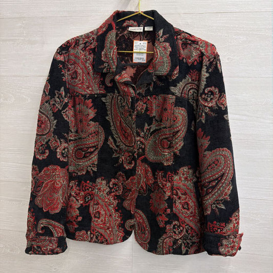 Chicos Black/ Red Print Tapestry Jacket 2
