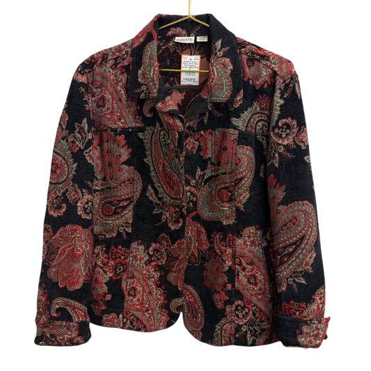 Chicos Black/ Red Print Tapestry Jacket 2