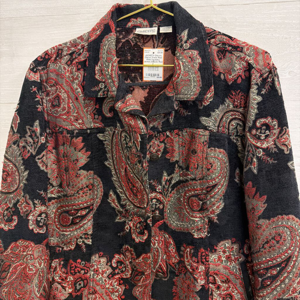 Chicos Black/ Red Print Tapestry Jacket 2