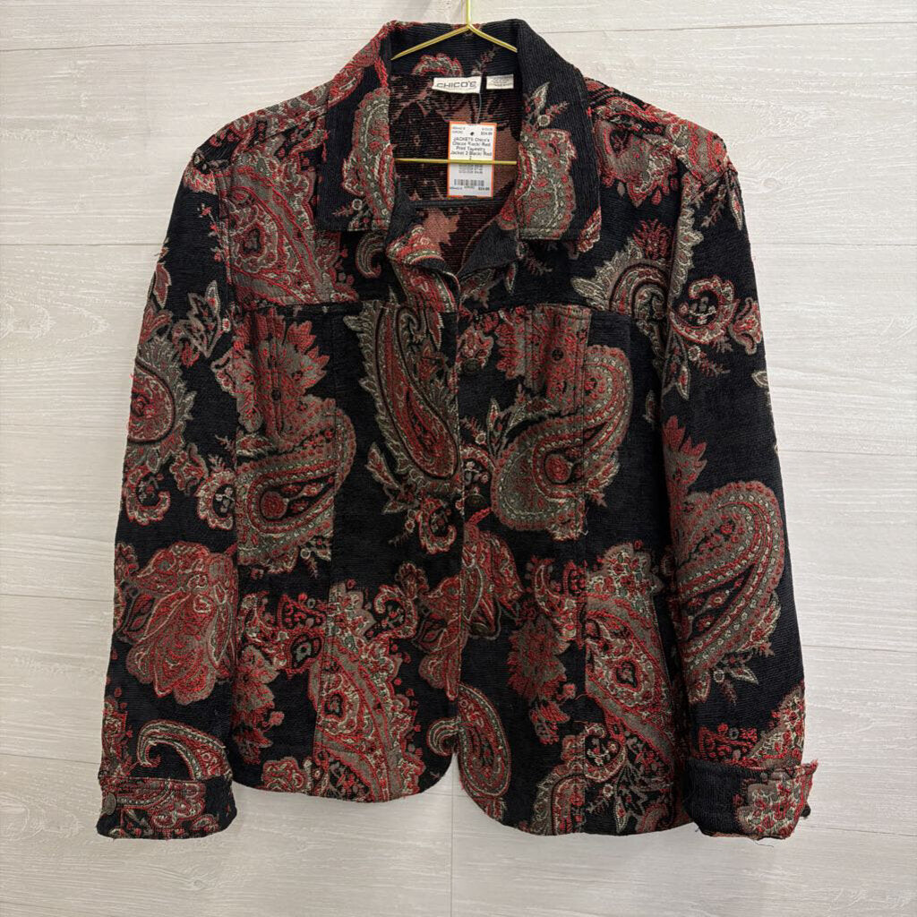 Chicos Black/ Red Print Tapestry Jacket 2