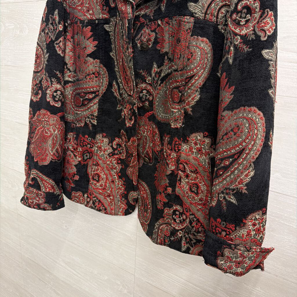 Chicos Black/ Red Print Tapestry Jacket 2
