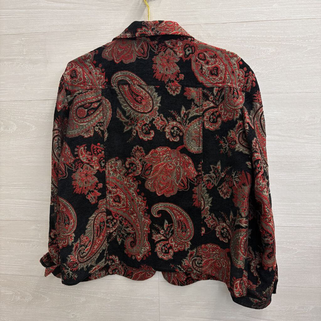 Chicos Black/ Red Print Tapestry Jacket 2