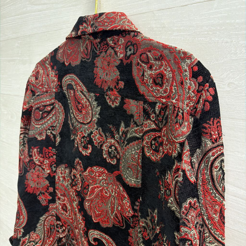 Chicos Black/ Red Print Tapestry Jacket 2