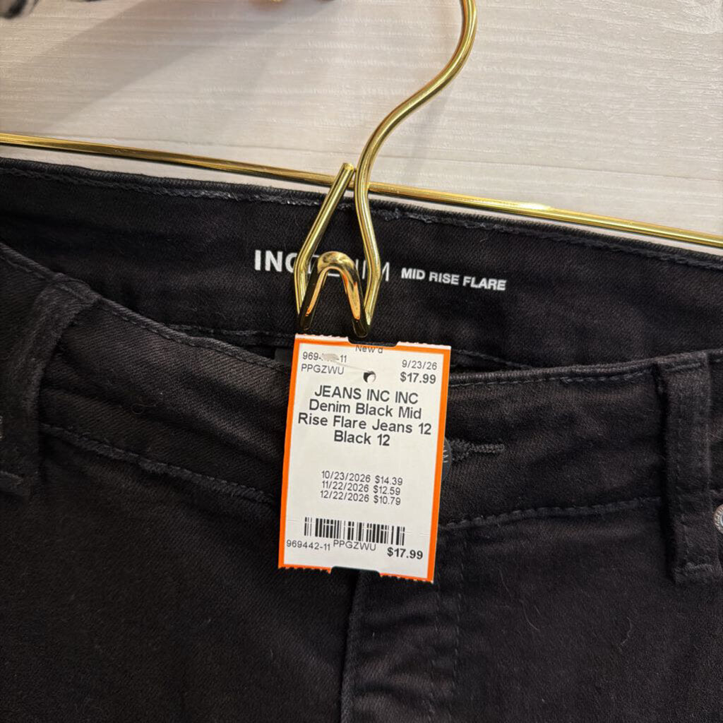 INC Denim Black Mid Rise Flare Jeans 12