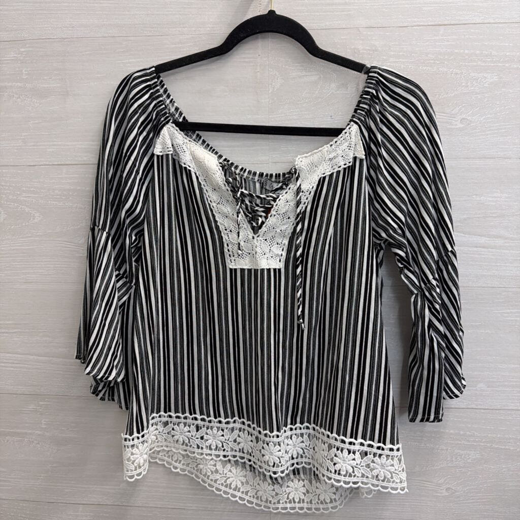 Crave Fame Black/ White Striped Long Sleeve Top Medium