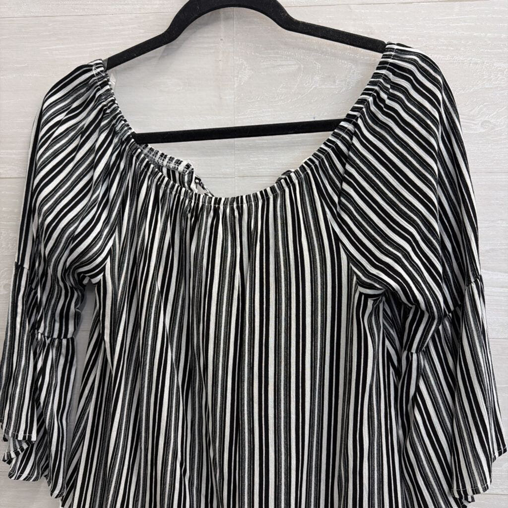 Crave Fame Black/ White Striped Long Sleeve Top Medium