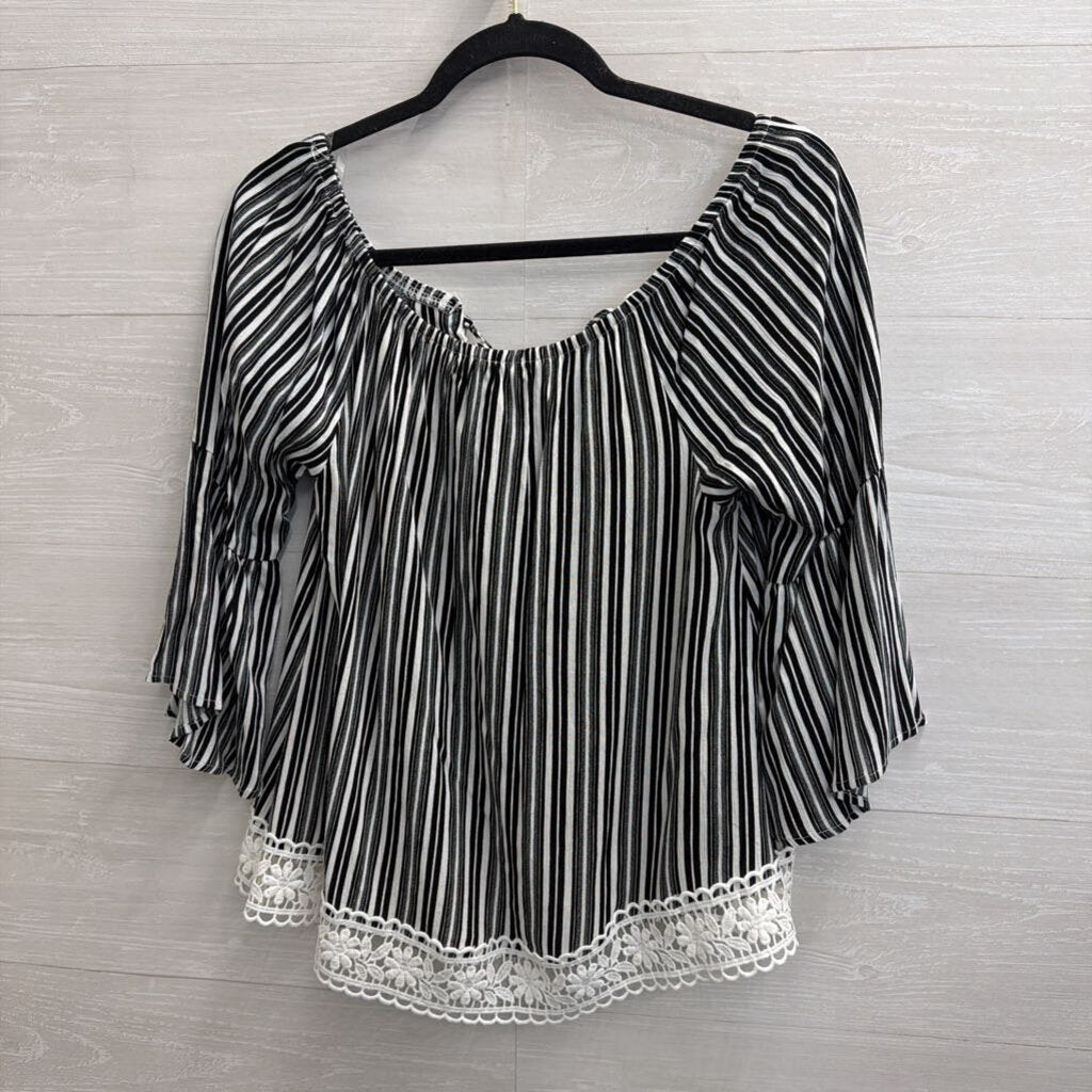 Crave Fame Black/ White Striped Long Sleeve Top Medium