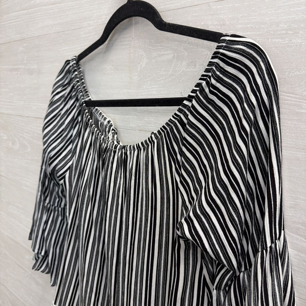 Crave Fame Black/ White Striped Long Sleeve Top Medium