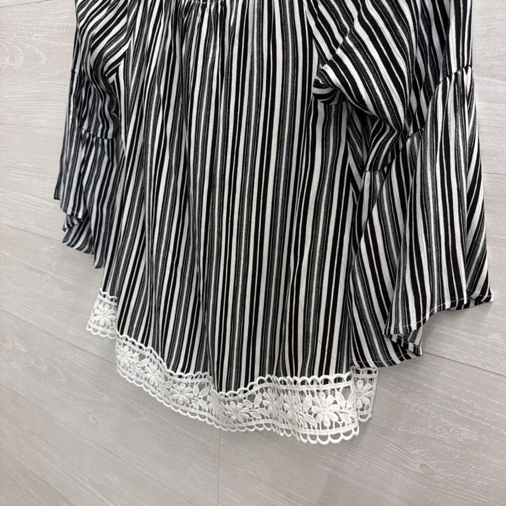 Crave Fame Black/ White Striped Long Sleeve Top Medium