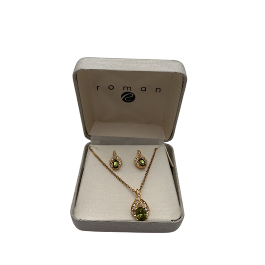 Gold/ Green Stone Necklace/ Earrings Set