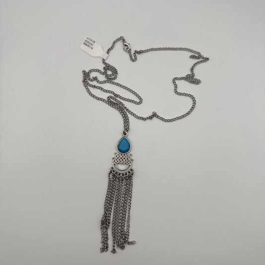 Silver/ Blue Stone Tassel Long Necklace