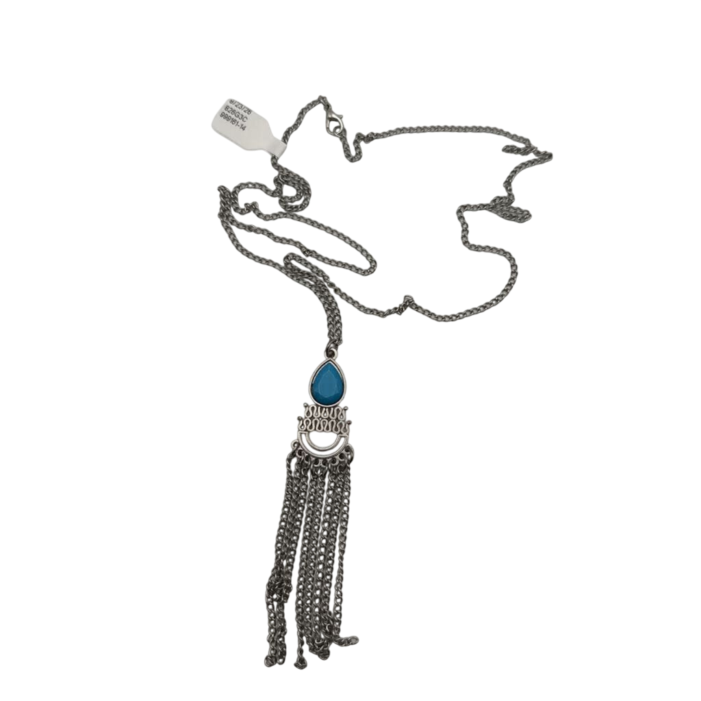 Silver/ Blue Stone Tassel Long Necklace