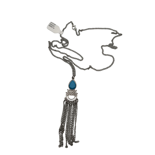 Silver/ Blue Stone Tassel Long Necklace