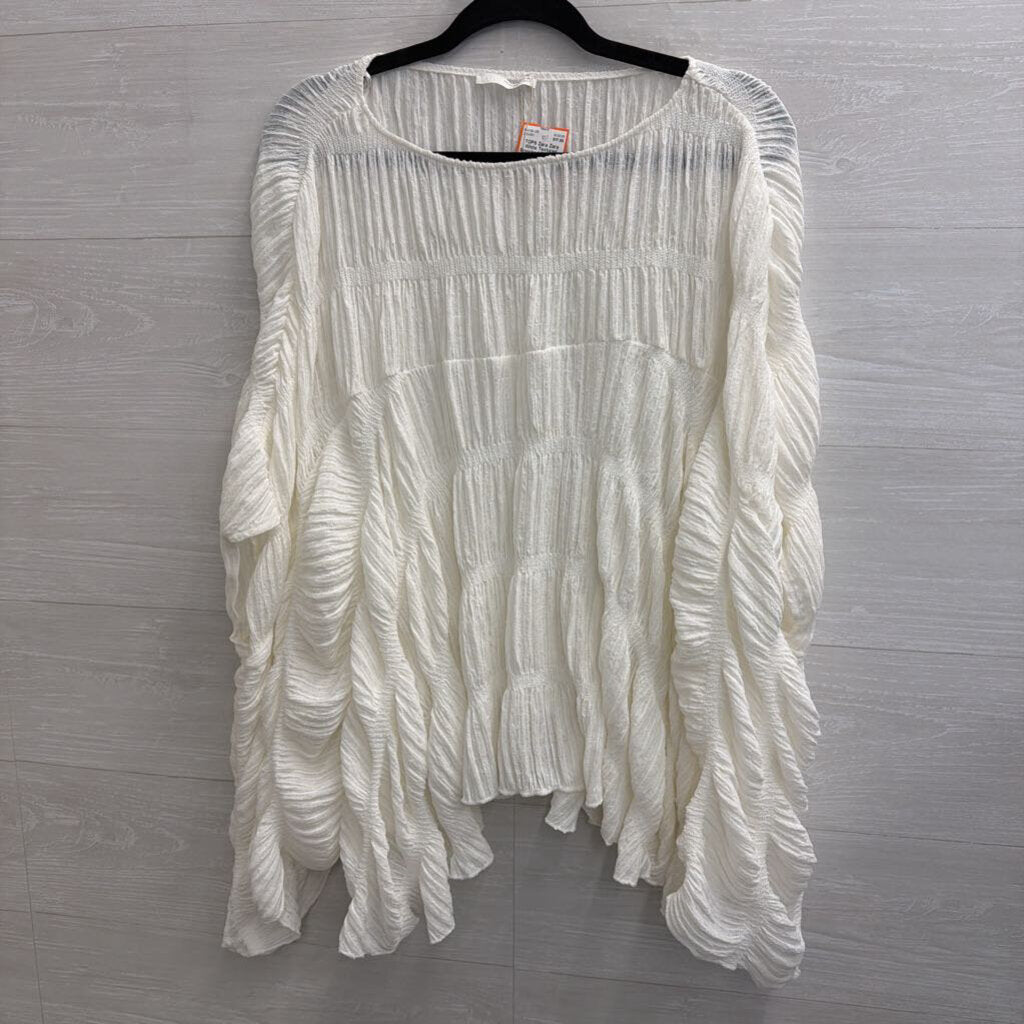 Zara White Textured Smocked Boxy Top Medium/ Large