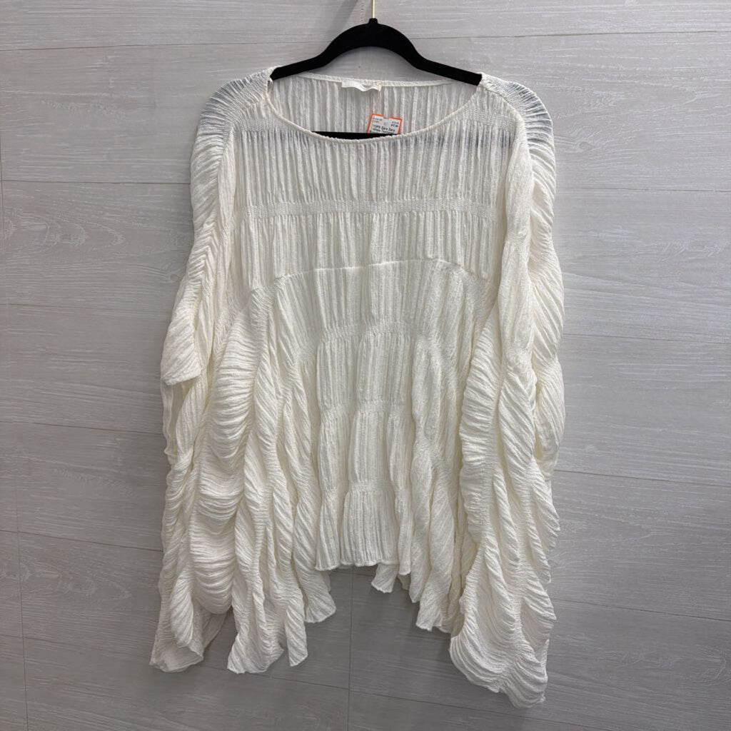 Zara White Textured Smocked Boxy Top Medium/ Large