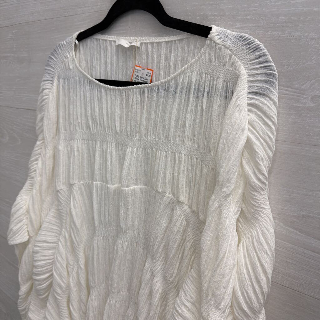 Zara White Textured Smocked Boxy Top Medium/ Large