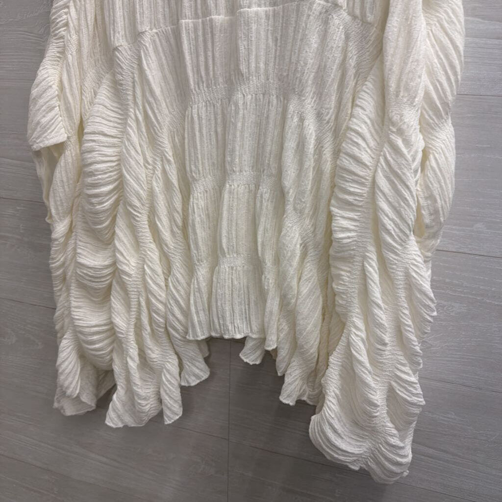 Zara White Textured Smocked Boxy Top Medium/ Large