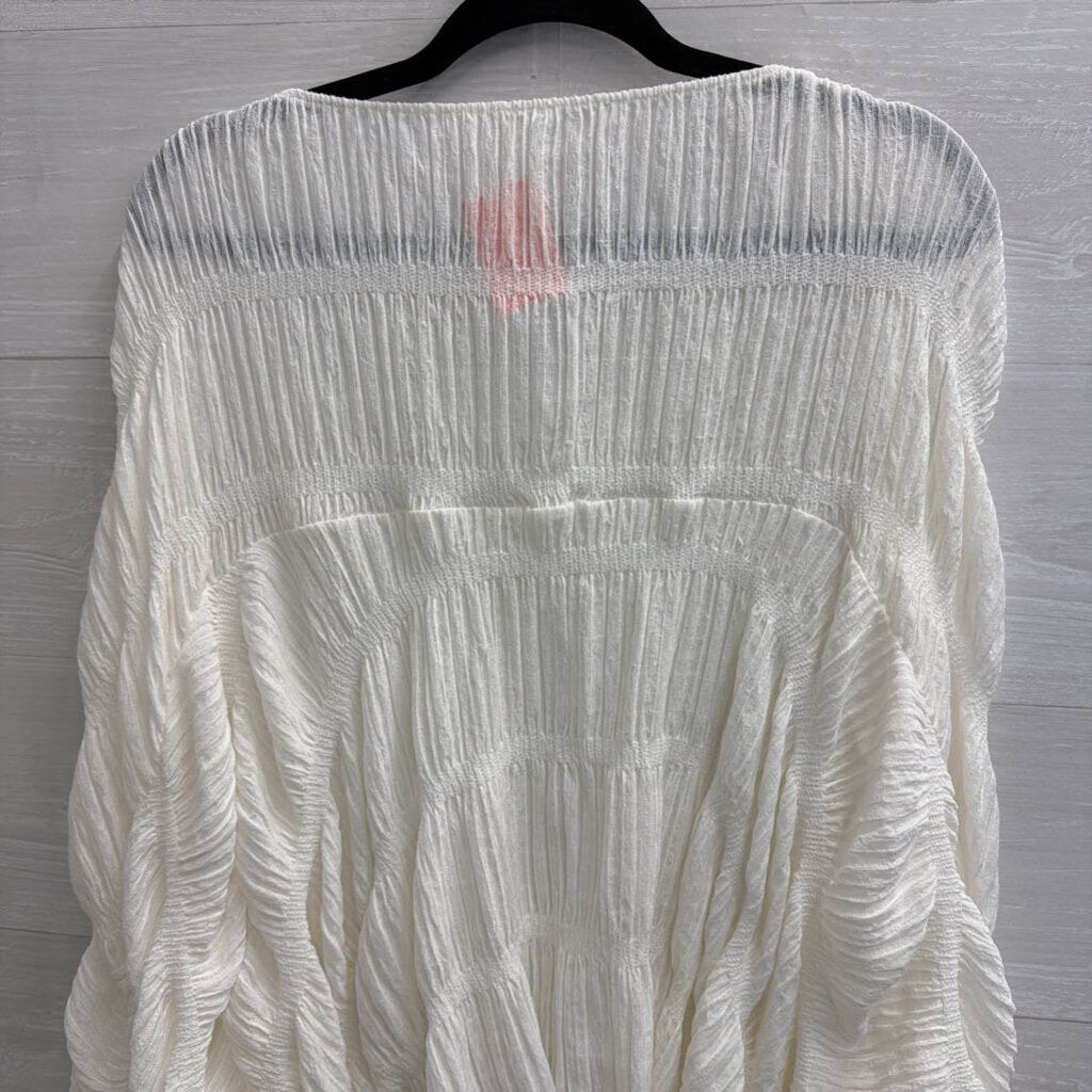 Zara White Textured Smocked Boxy Top Medium/ Large