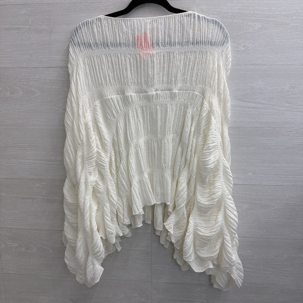 Zara White Textured Smocked Boxy Top Medium/ Large