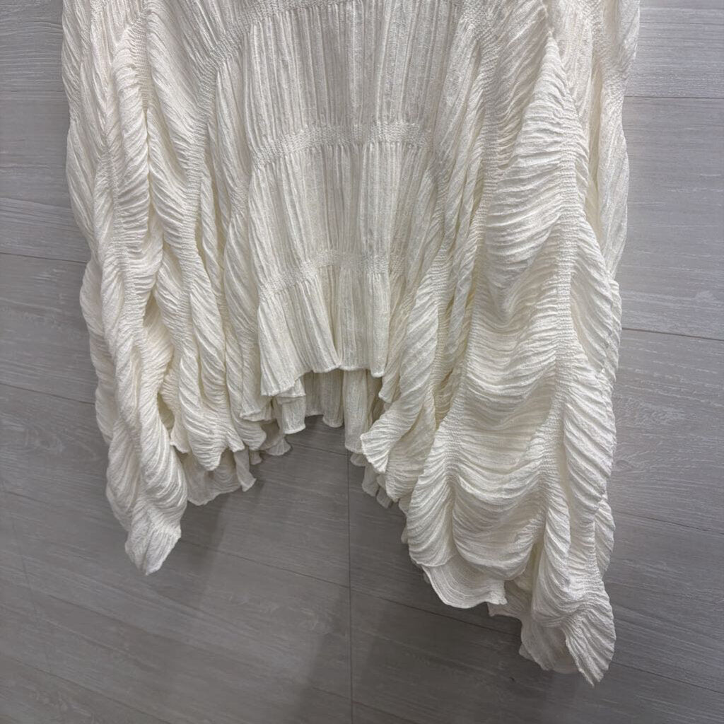 Zara White Textured Smocked Boxy Top Medium/ Large