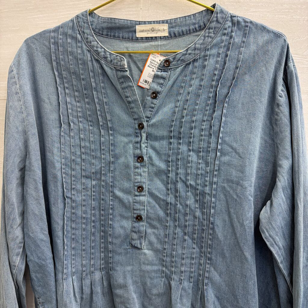 Natural Life Blue Chambray Long Sleeve Top Large