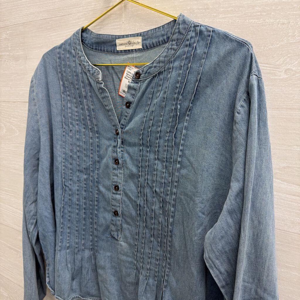 Natural Life Blue Chambray Long Sleeve Top Large