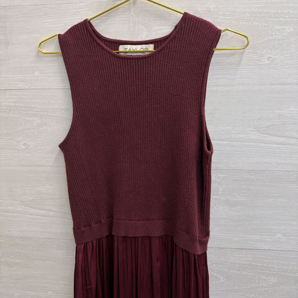 Taylor Burgundy Sleeveless Silky Skirt Maxi Dress Large