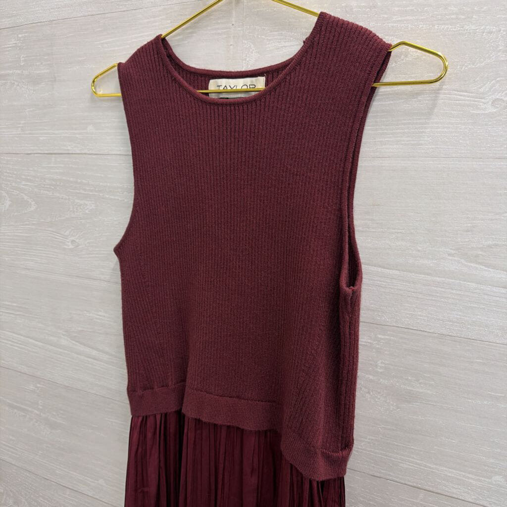 Taylor Burgundy Sleeveless Silky Skirt Maxi Dress Large