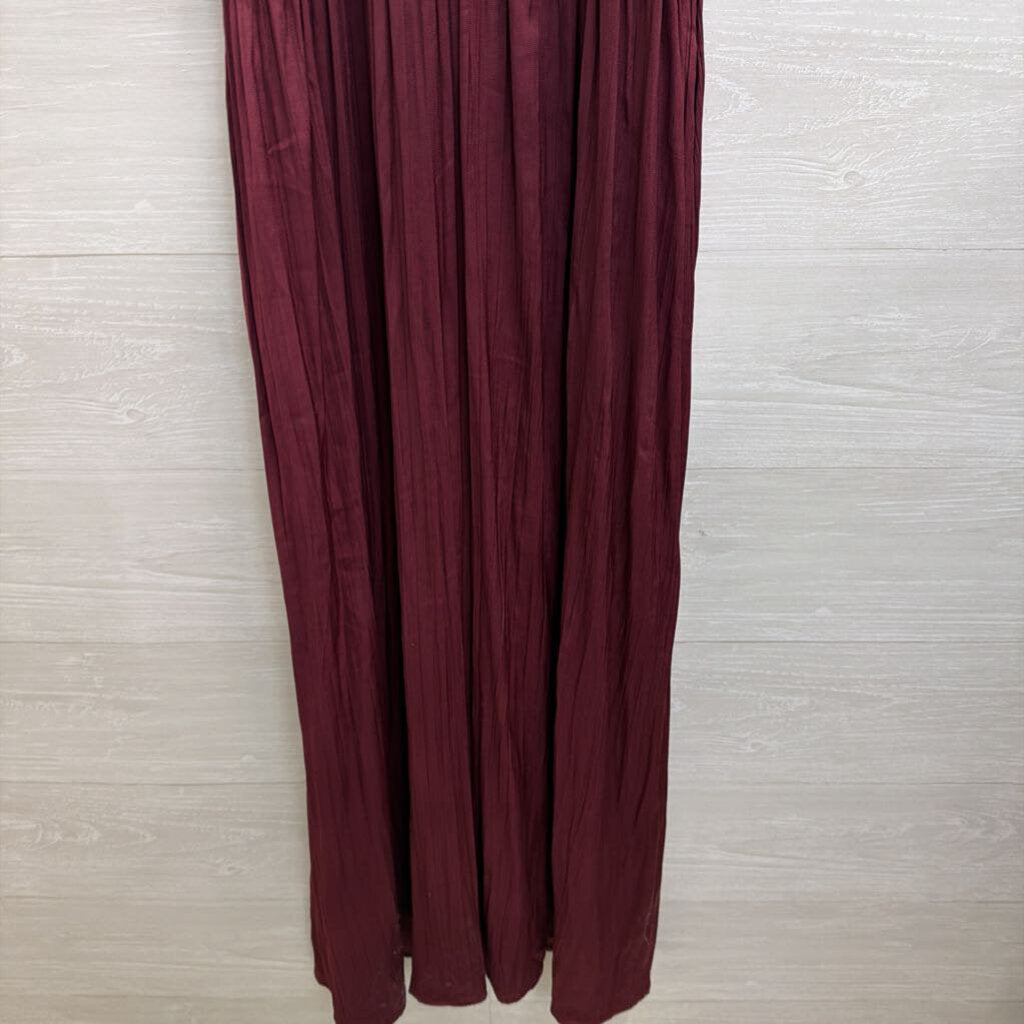 Taylor Burgundy Sleeveless Silky Skirt Maxi Dress Large