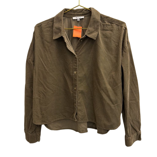 Madewell Green Corduroy Cropped Long Sleeve Button Down Top Large