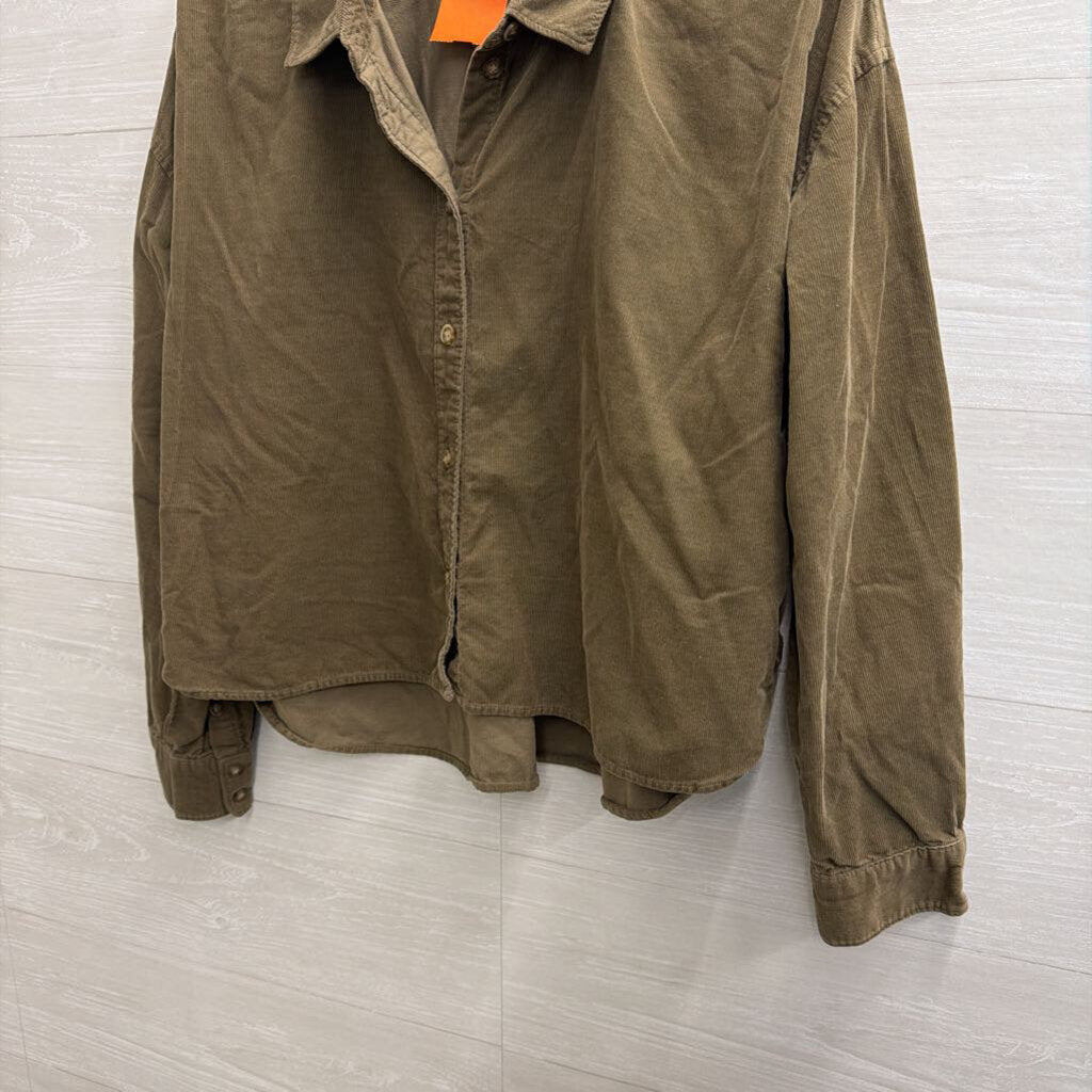 Madewell Green Corduroy Cropped Long Sleeve Button Down Top Large