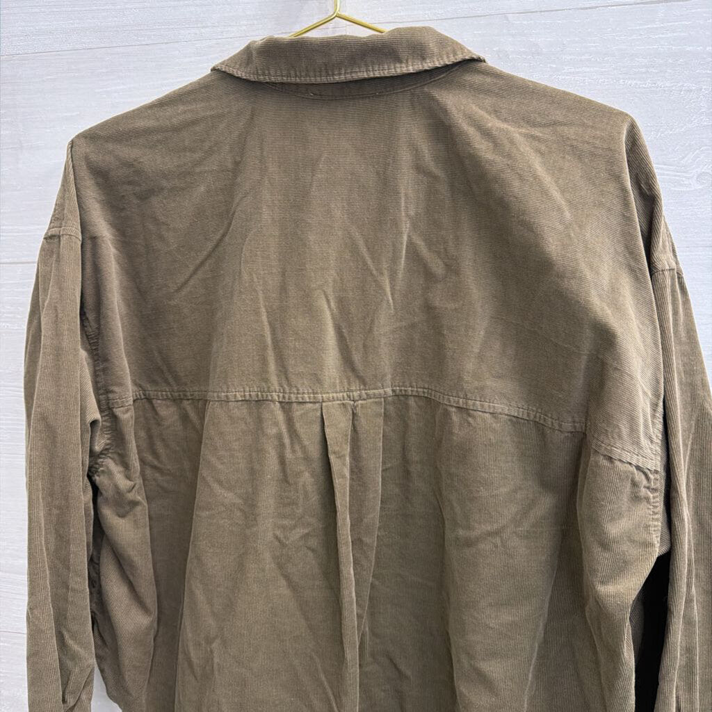 Madewell Green Corduroy Cropped Long Sleeve Button Down Top Large