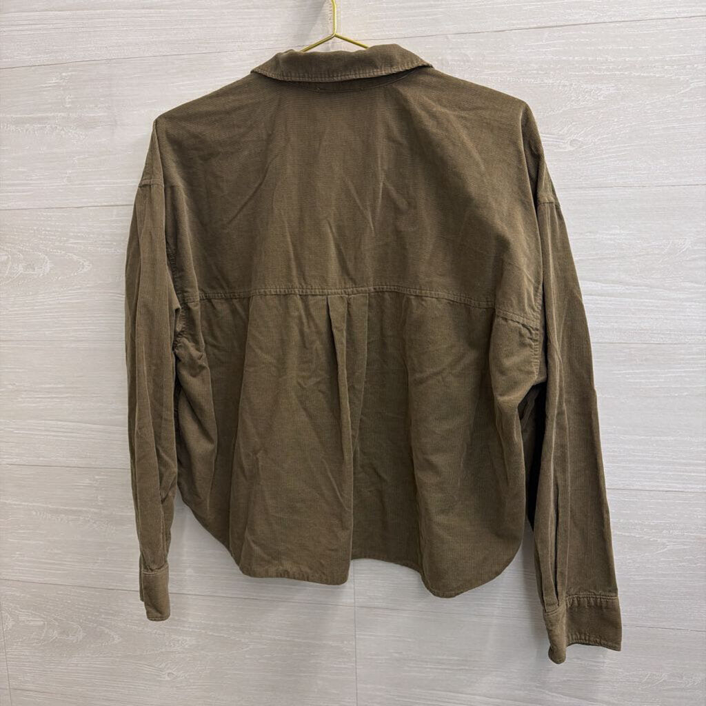 Madewell Green Corduroy Cropped Long Sleeve Button Down Top Large