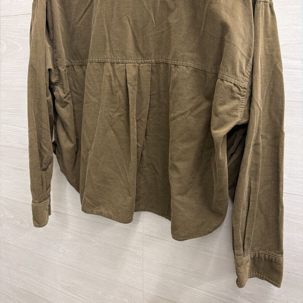 Madewell Green Corduroy Cropped Long Sleeve Button Down Top Large