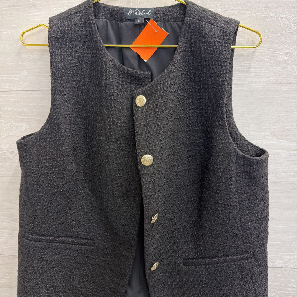 Marled Black Vest Top Large