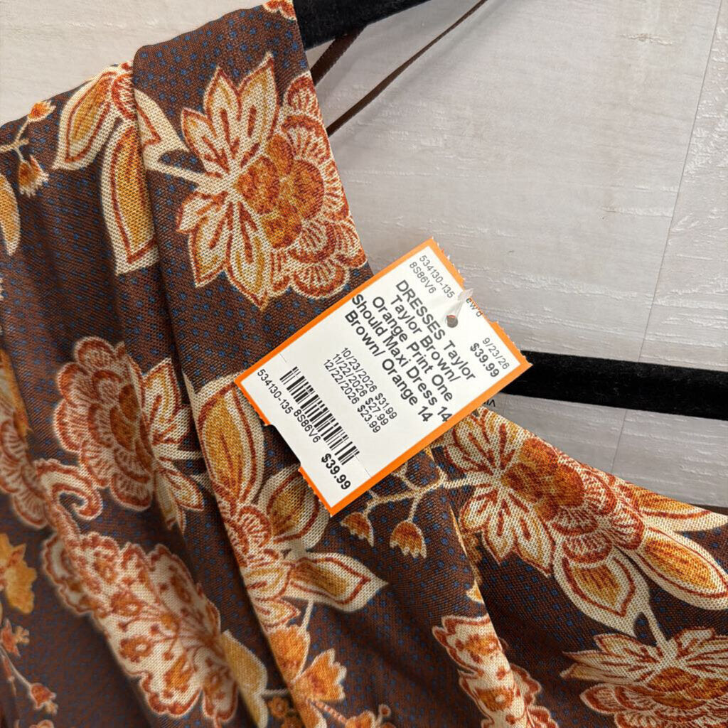 Taylor Brown/ Orange Print One Should Maxi Dress 14