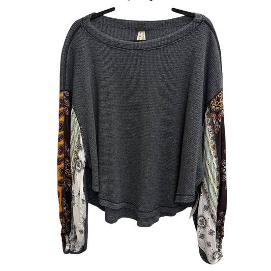 We The Free Grey Long Printed Sleeve Top Small