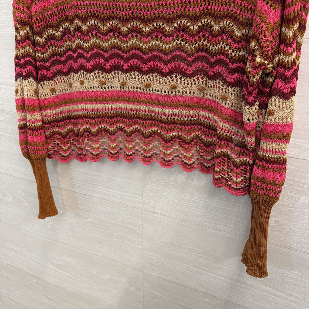 Zara Brown/ Pink Striped Open Knit Sweater Top Medium