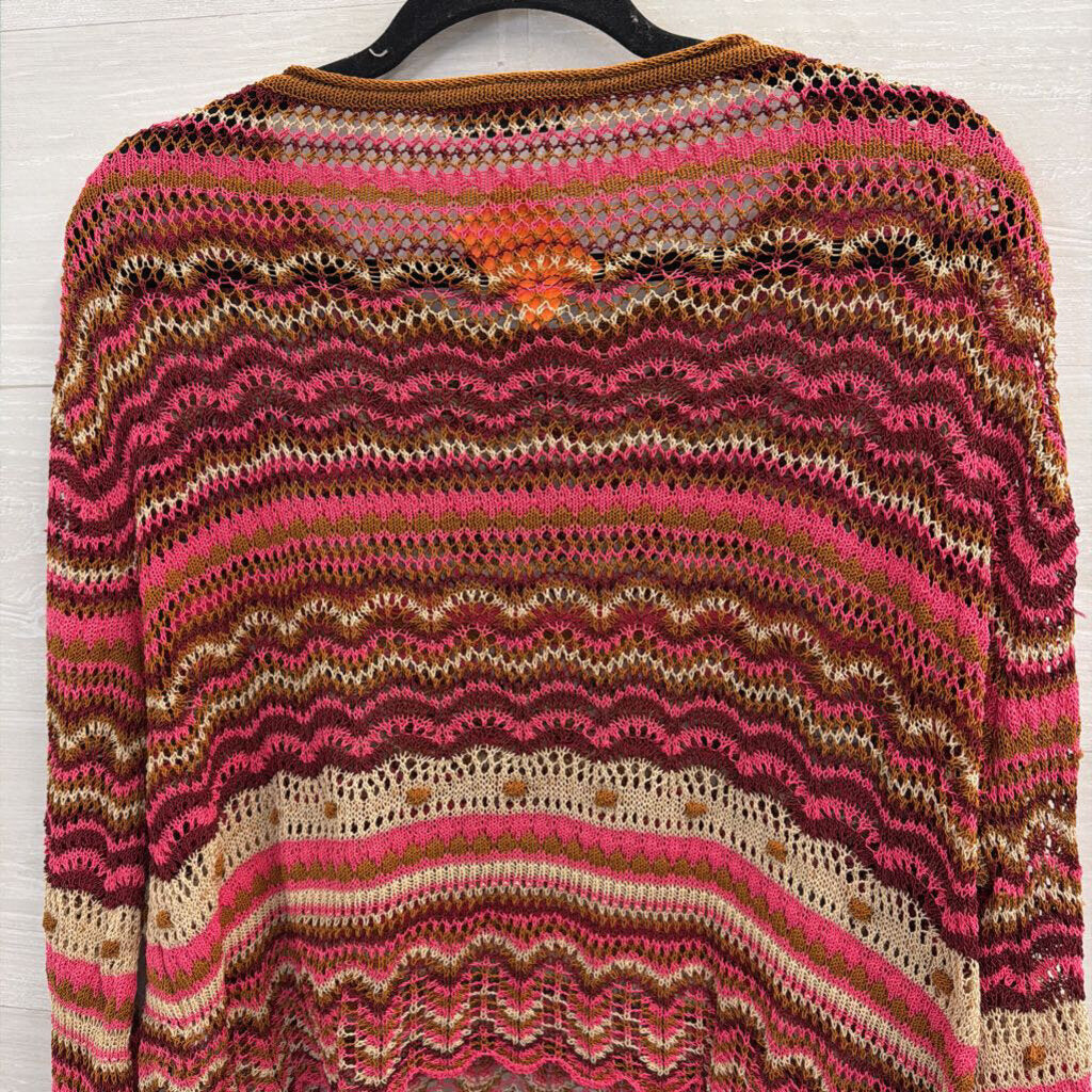 Zara Brown/ Pink Striped Open Knit Sweater Top Medium