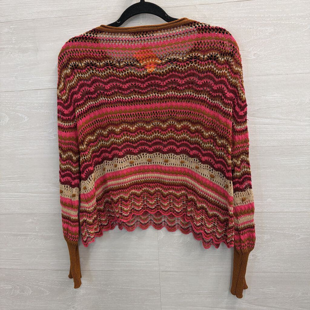 Zara Brown/ Pink Striped Open Knit Sweater Top Medium