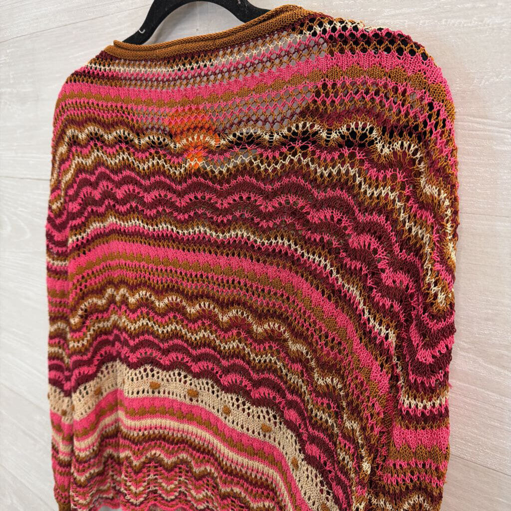 Zara Brown/ Pink Striped Open Knit Sweater Top Medium