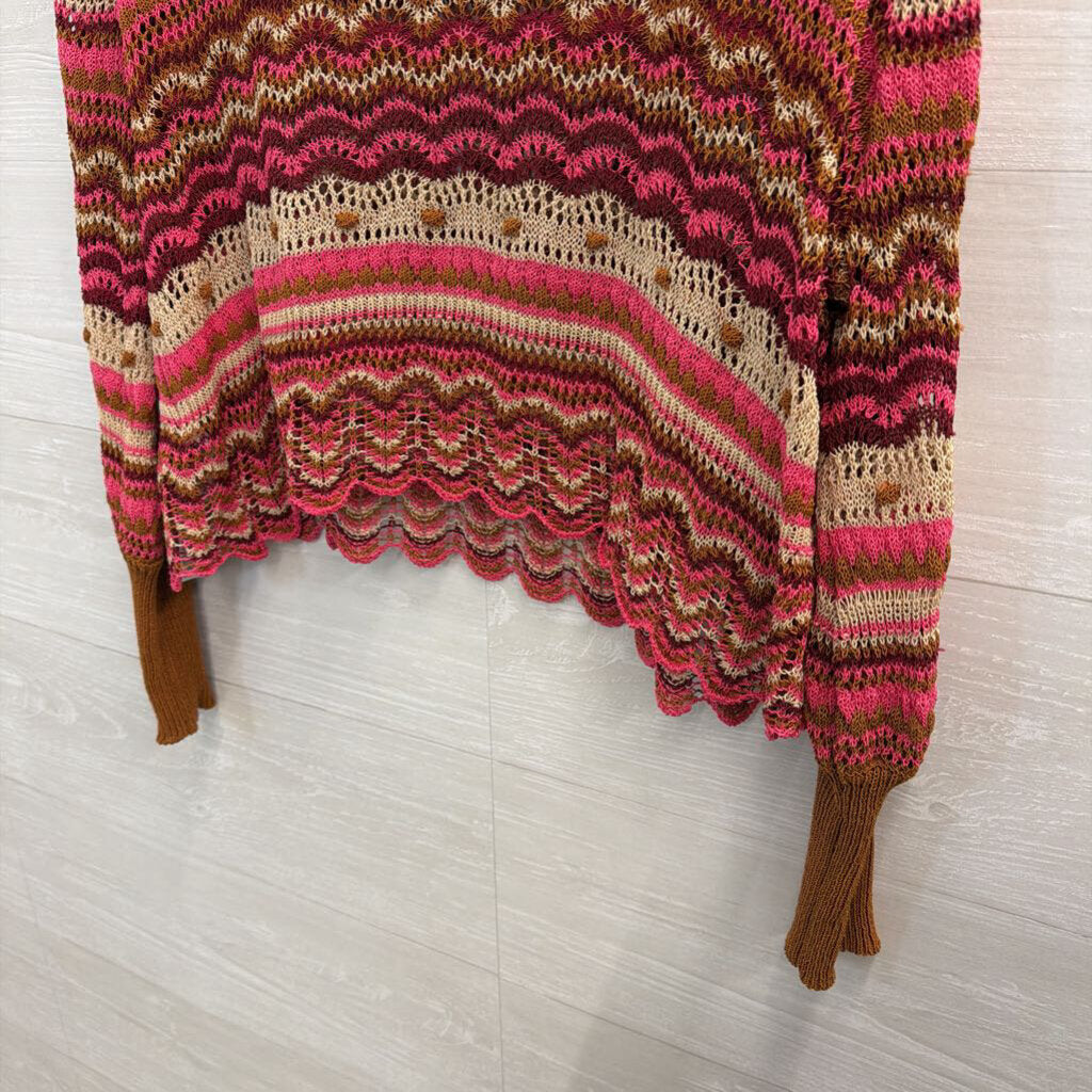 Zara Brown/ Pink Striped Open Knit Sweater Top Medium