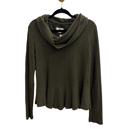 Maeve Green Ribbed Ruffle Hem Turtleneck Top Large