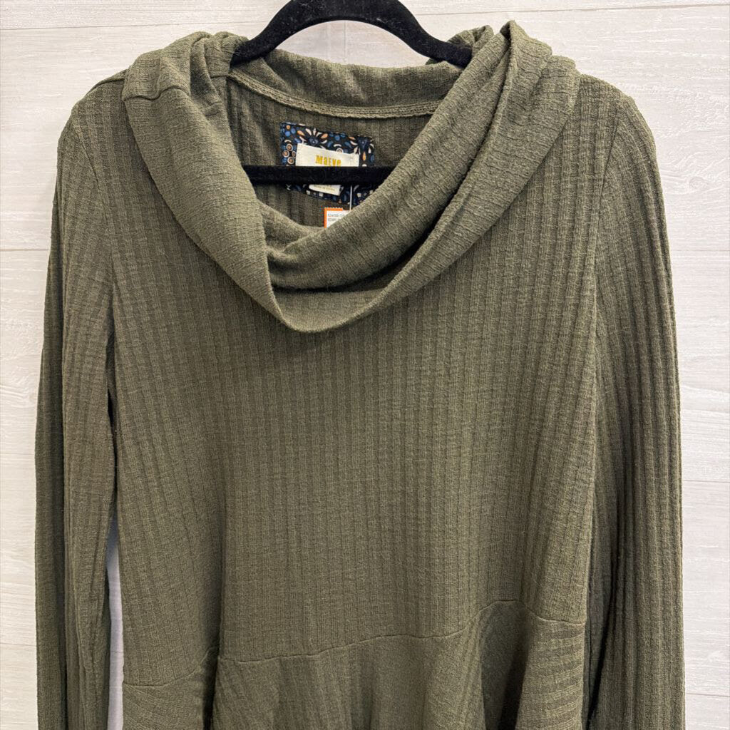 Maeve Green Ribbed Ruffle Hem Turtleneck Top Large