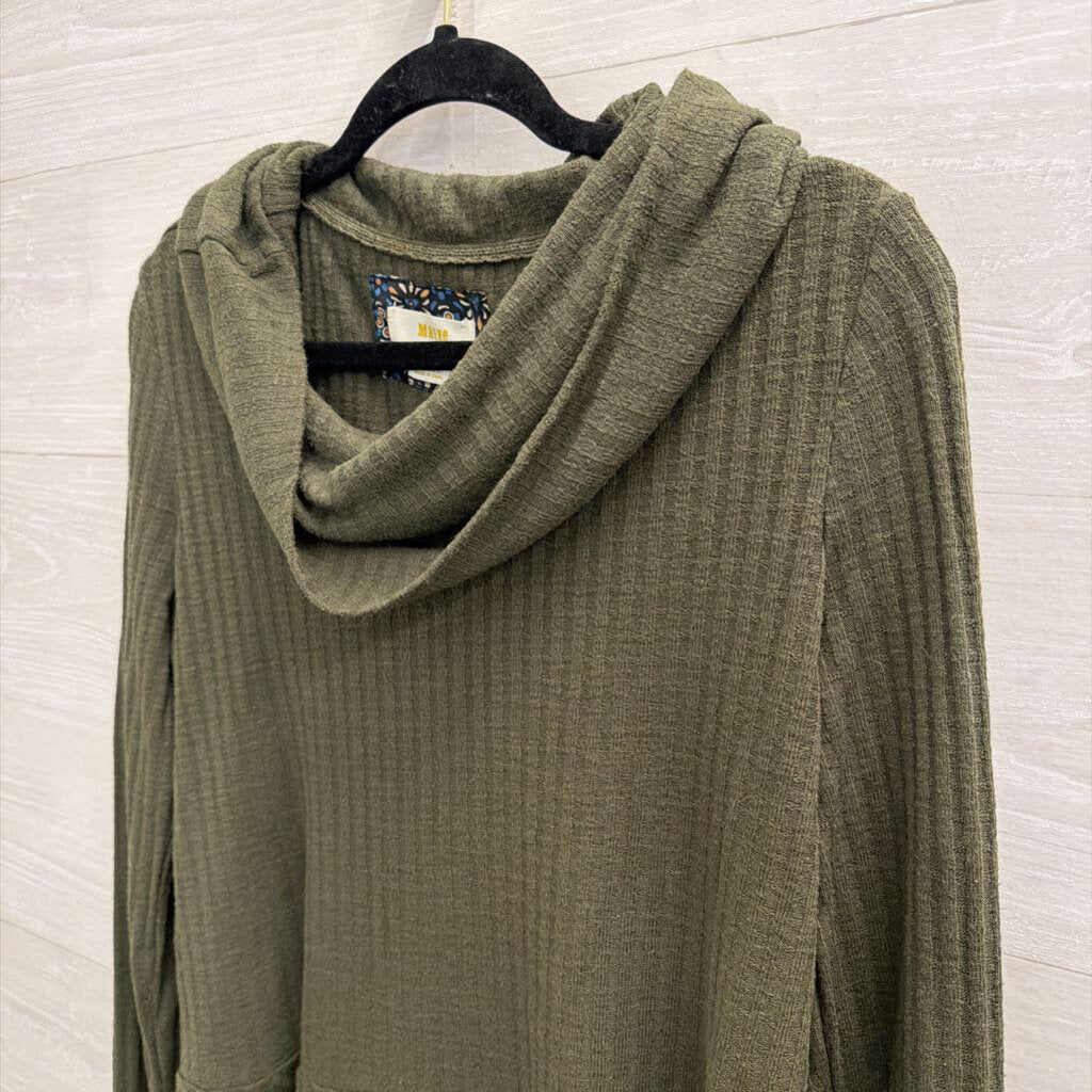 Maeve Green Ribbed Ruffle Hem Turtleneck Top Large