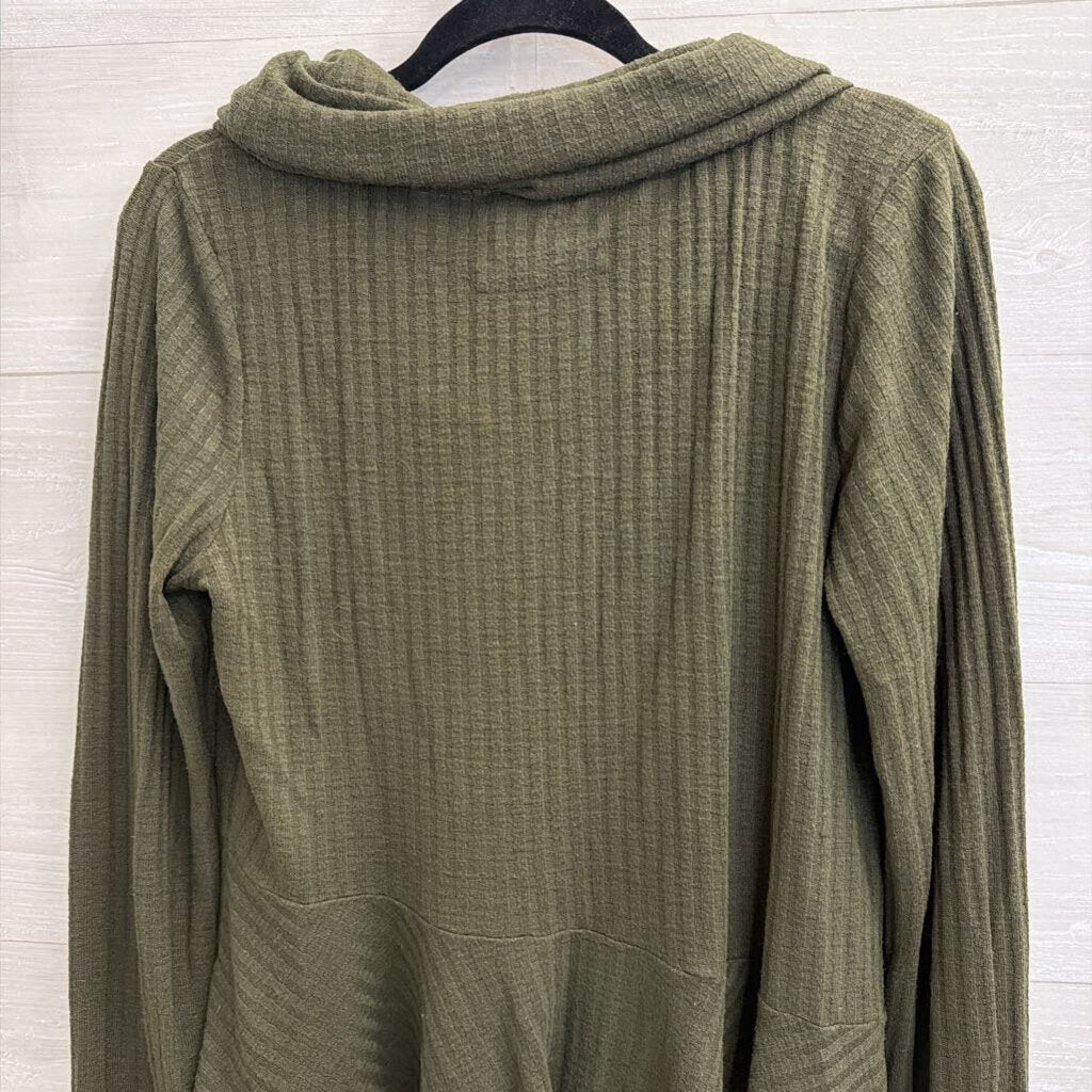 Maeve Green Ribbed Ruffle Hem Turtleneck Top Large