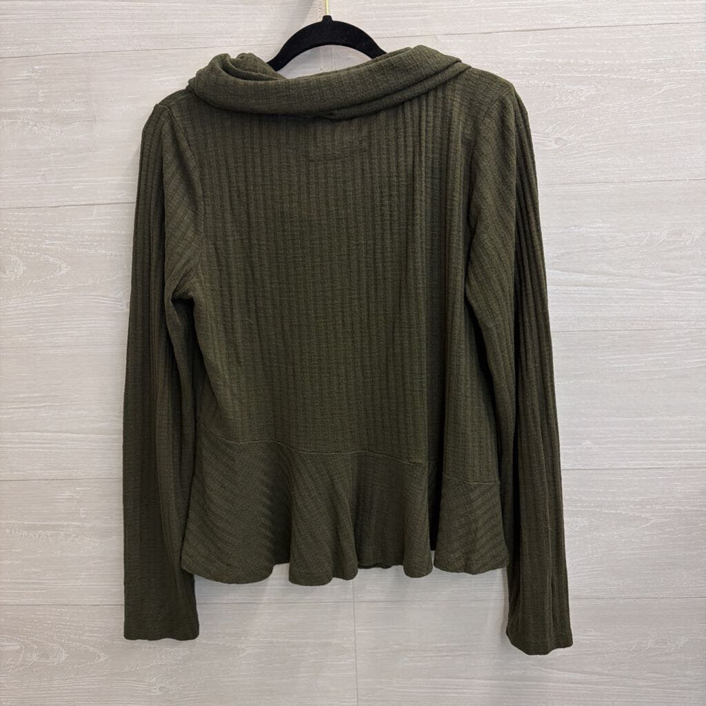 Maeve Green Ribbed Ruffle Hem Turtleneck Top Large