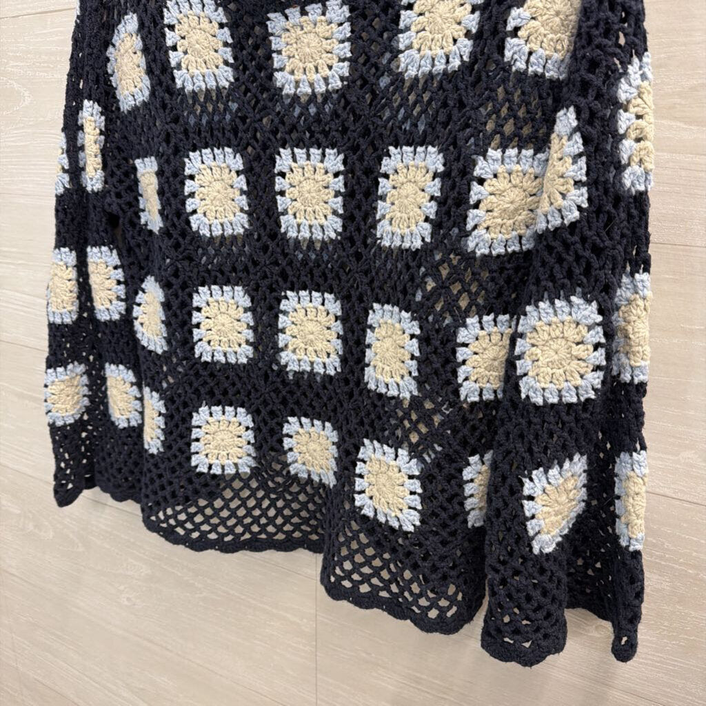 Charlie B Navy/ Multi Open Knit Granny Square Sweater Medium